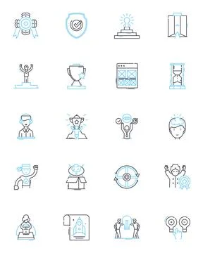 Work evolution linear icons set. Automation, Collaboration, Digitalization Stock Illustration