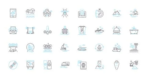 Work excursions linear icons set. Adventure, Team-building, Nerking, Fun Stock Illustration