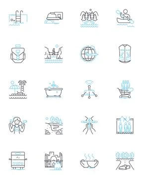 Work excursions linear icons set. Adventure, Team-building, Nerking, Fun Stock Illustration