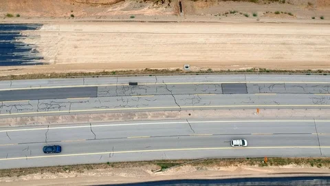 Work to expand the carriageway on a suburban freeway. view from above Stock Footage 115953199