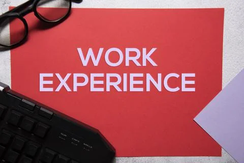 Work experience text on red and purple background flat lay concept. Foto stock