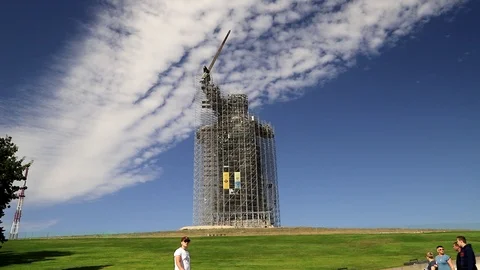 Work on the external reconstruction of the statue Motherland on Mamaev Kurgan. Stock Footage