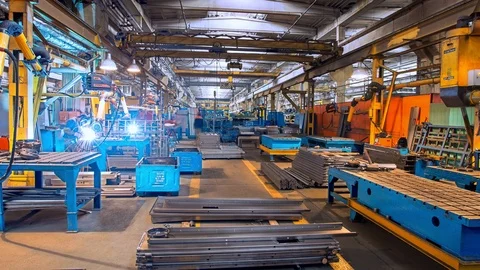 Work at the factory. Timelapse Welding shop Several people work with welding Vídeos de archivo 100653975