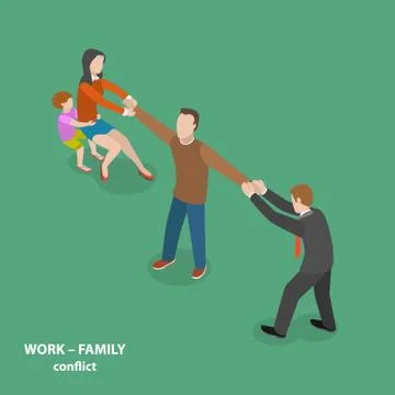 Work-family conflict vector flat isometric concept. Stock Illustration