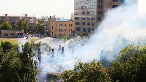 Work of firefighters to eliminate the causes of smoke Stock-Footage 79504619