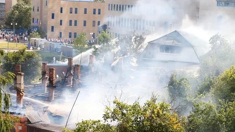 Work firefighters  - a view from above with a hill Stock Footage 80258169