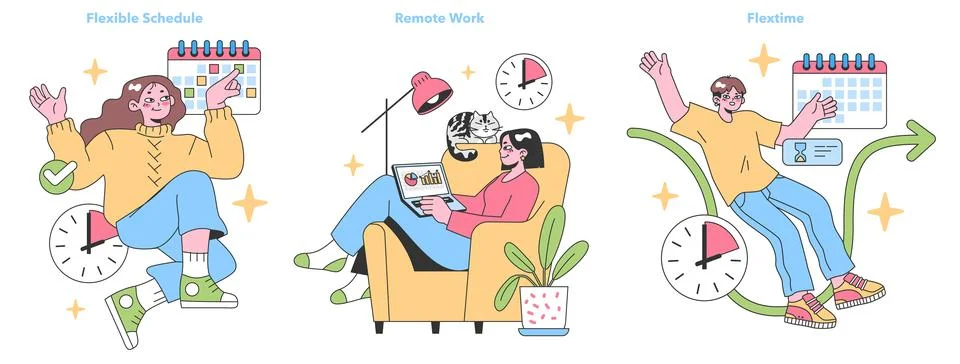 Work flexibility set. Flat vector illustration. Stock Illustration