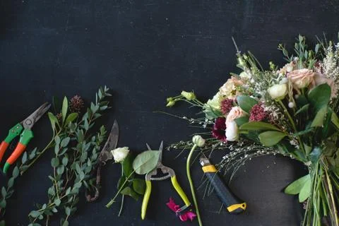 Work florist top view Stock Photos