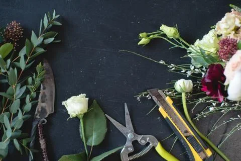 Work florist top view Stock Photos