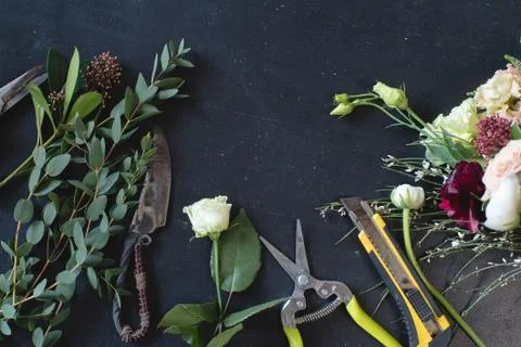 Work florist top view Stock Photos