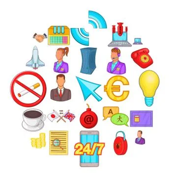 Work flow icons set, cartoon style Illustrazione stock