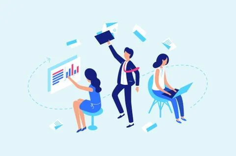 Work flow, working with documents and data Illustrazione stock