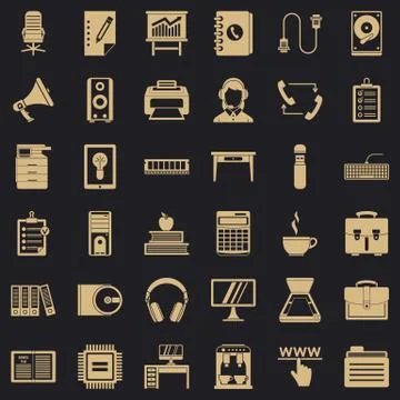 Work folder icons set, simple style Stock Illustration