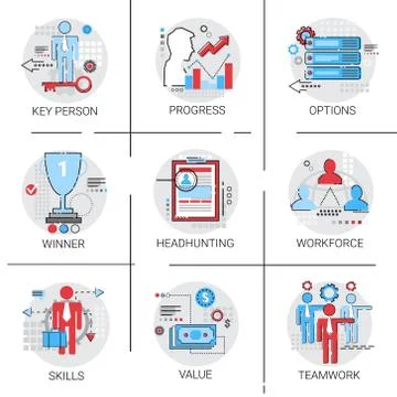 Work Force Management Business Team Leadership Icon Set Progress Skills Stock Illustration