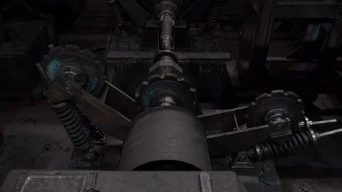 The work of gear-wheels in the machine. Metallurgical plant.  Stock Footage 84720234