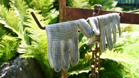 Work gloves, concept of break or end of work Stock Footage 148010988