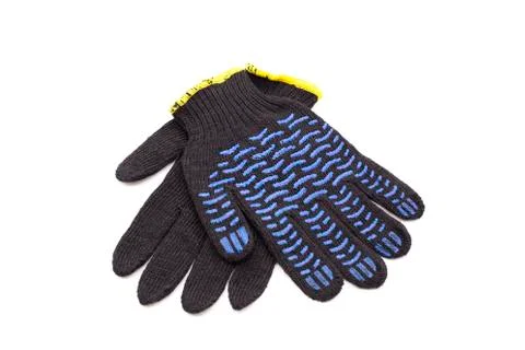 Work gloves for construction work, black on white background Stock Photos