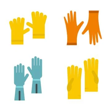 Work gloves icon set, flat style Stock Illustration