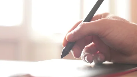 Work on a graphic tablet. Hand and stylus Stock Footage 120796761