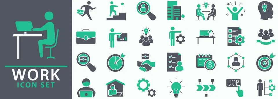 Work green icon set Stock Illustration