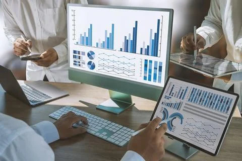 Work hard Data Analytics Statistics Information Business Technology Foto stock