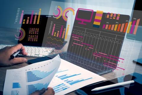 Work hard Data Analytics Statistics Information Business Technology. Stock Photos