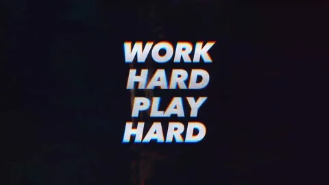 Work Hard Play Hard text animation with glitch effect and grunge background Stock Footage 224506974