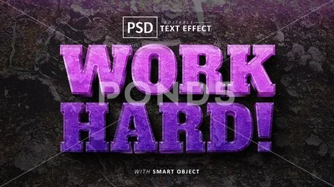 Work hard purple 3d text effect editable PSD 模板