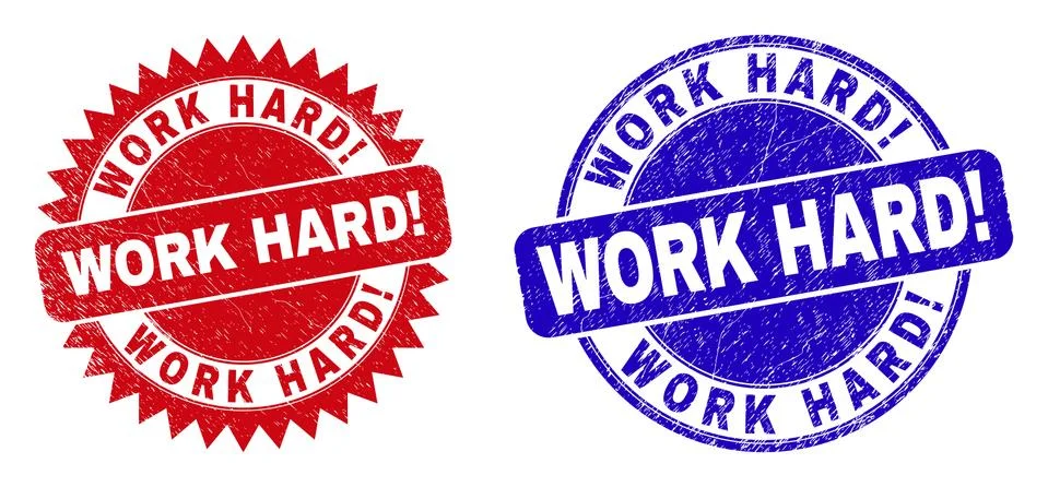 WORK HARD! Round and Rosette Stamps with Grunge Style Stock Illustration