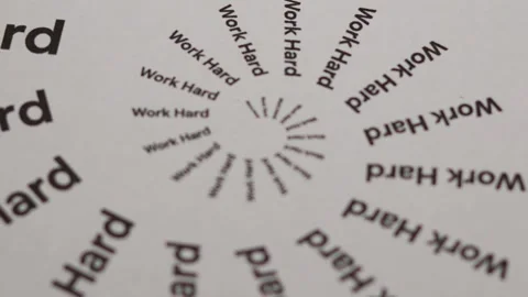 Work Hard Text in Spiral design white black in on White Paper. Stock Footage 245409561