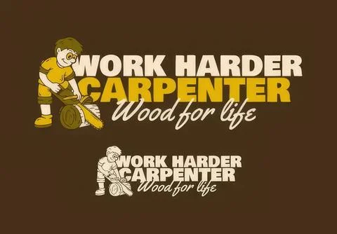 Work harder carpenter logo with wood and hammer design イラスト素材