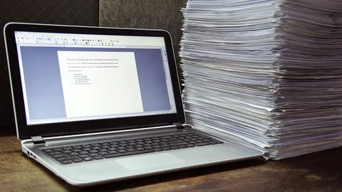 Work from home, AI computer processing document to database Stock Footage 104264377