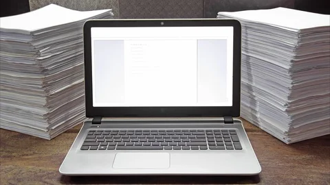 Work from home, AI computer processing document to database Stock Footage 104264473