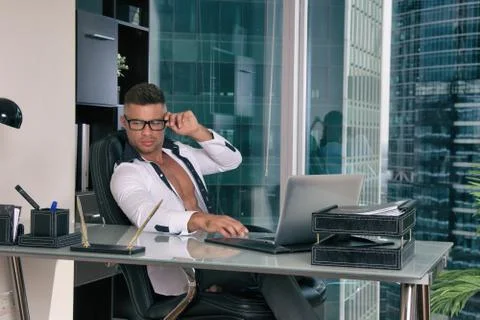 Work at home. Attractive guy. Foto stock