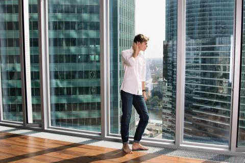Work at home. Attractive guy. Stock Photos