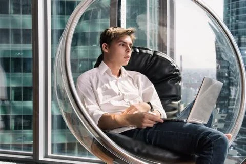 Work at home. Attractive guy. Stock Photos