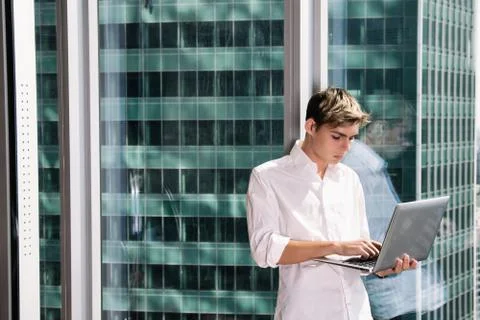 Work at home. Attractive guy. Foto stock