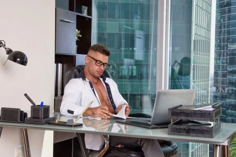 Work at home. Attractive guy. Stock Photos