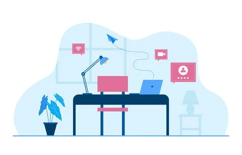 Work From Home Computer Internet Online Business Freelancer Illustration Illustrazione stock