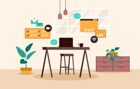 Work From Home Computer Internet Online Business Freelancer Illustration Illustrazione stock