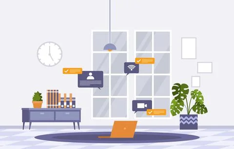 Work From Home Computer Internet Online Business Freelancer Illustration Stock Illustration