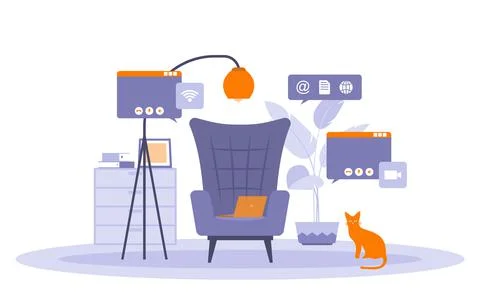 Work From Home Computer Internet Online Business Freelancer Illustration Illustrazione stock