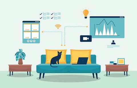 Work From Home Computer Internet Online Business Freelancer Illustration Stock Illustration