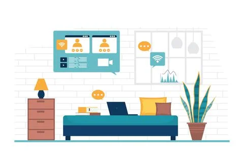 Work From Home Computer Internet Online Business Freelancer Illustration Illustrazione stock