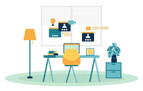 Work From Home Computer Internet Online Business Freelancer Illustration Illustrazione stock