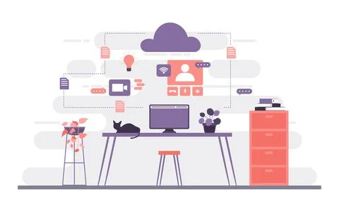 Work From Home Computer Internet Online Business Freelancer Illustration イラスト素材