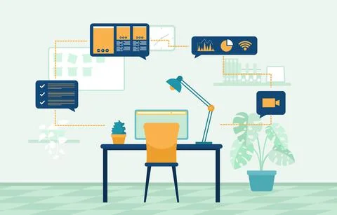 Work From Home Computer Internet Online Business Freelancer Illustration Stock Illustration