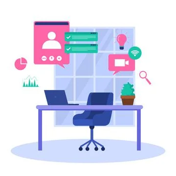 Work From Home Computer Internet Online Business Freelancer Illustration Illustrazione stock