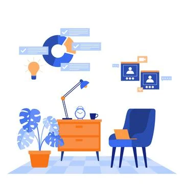 Work From Home Computer Internet Online Business Freelancer Illustration Illustrazione stock
