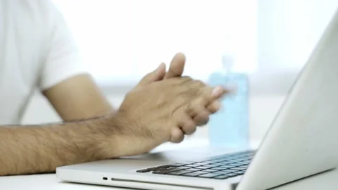 Work from home concept. Close up. Asian male wear a white shirt work at home sit Stock Footage 144515935